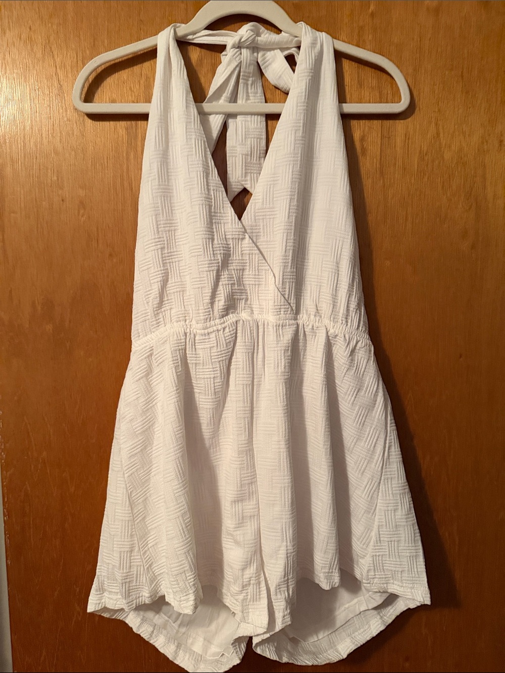 SHEIN White Halter Romper with Textured Fabric